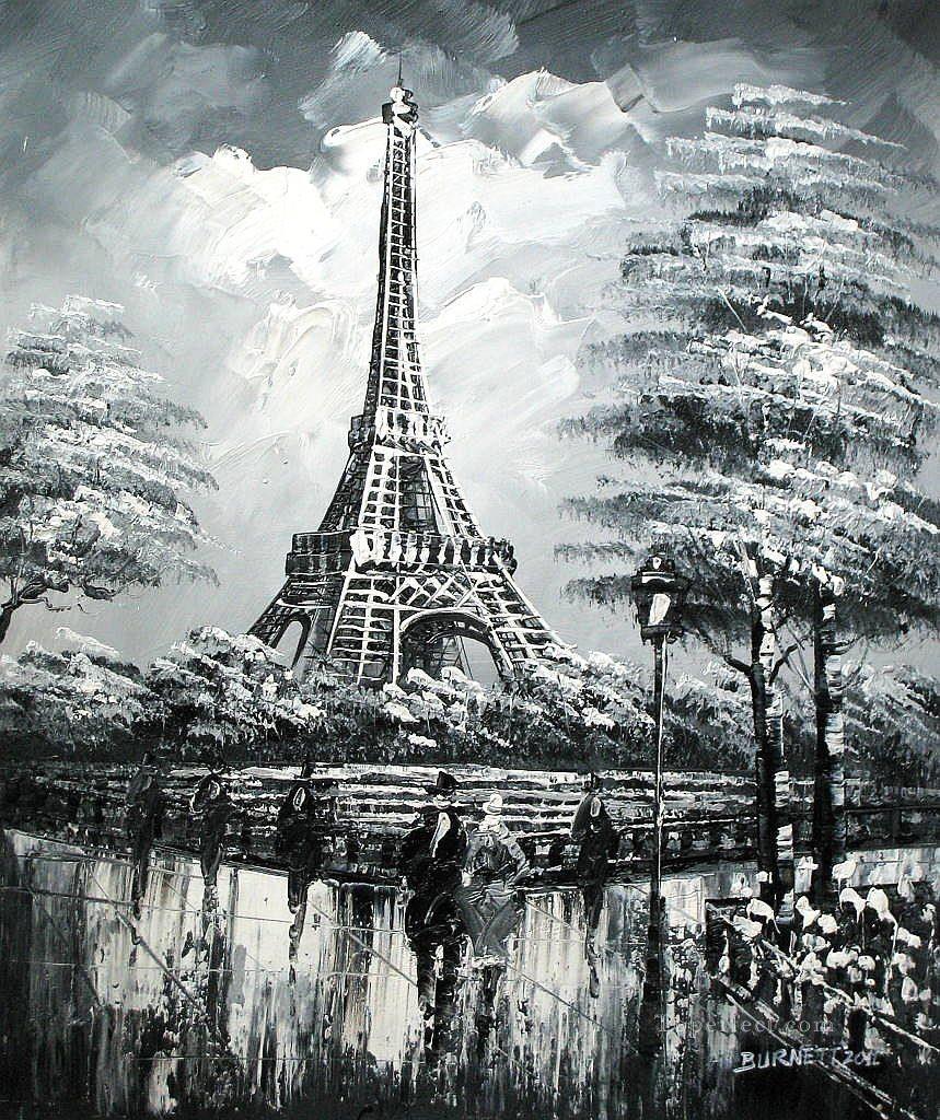 パリのストリート シーン 42 黒と白油絵